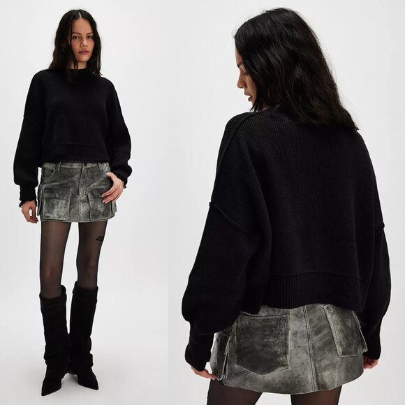 Easy Street Crop Pullover, Black, L - Picture 3 of 5